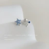 Designer's style ~ Asymmetrical and unique ins sweet and cool style starfish and jellyfish silver stud earrings, a niche internet-famous earrings for women Specification image